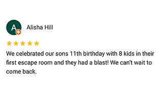 High rated birthday party at Escapes in Time Escape Room Utah