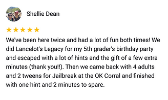 High rated birthday party at Escapes in Time Escape Room Utah